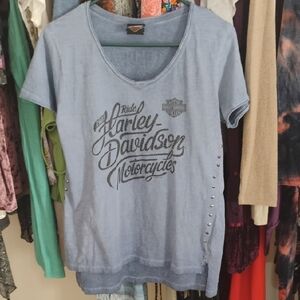 Harley-Davidson Women's Light Blue Studded Top. Besides Medium.